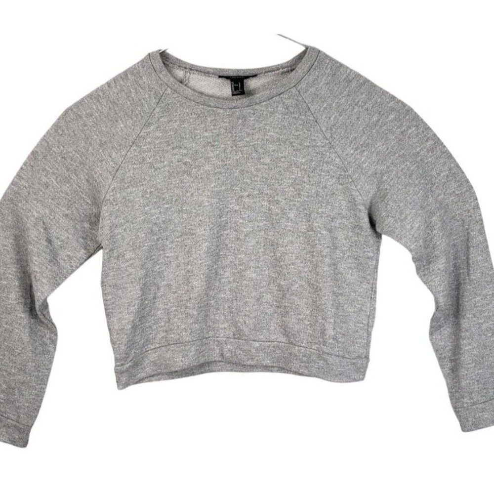 Forever 21 Womens Heather Gray Cropped Raglan Crewneck Sweatshirt Large - Picture 1 of 3